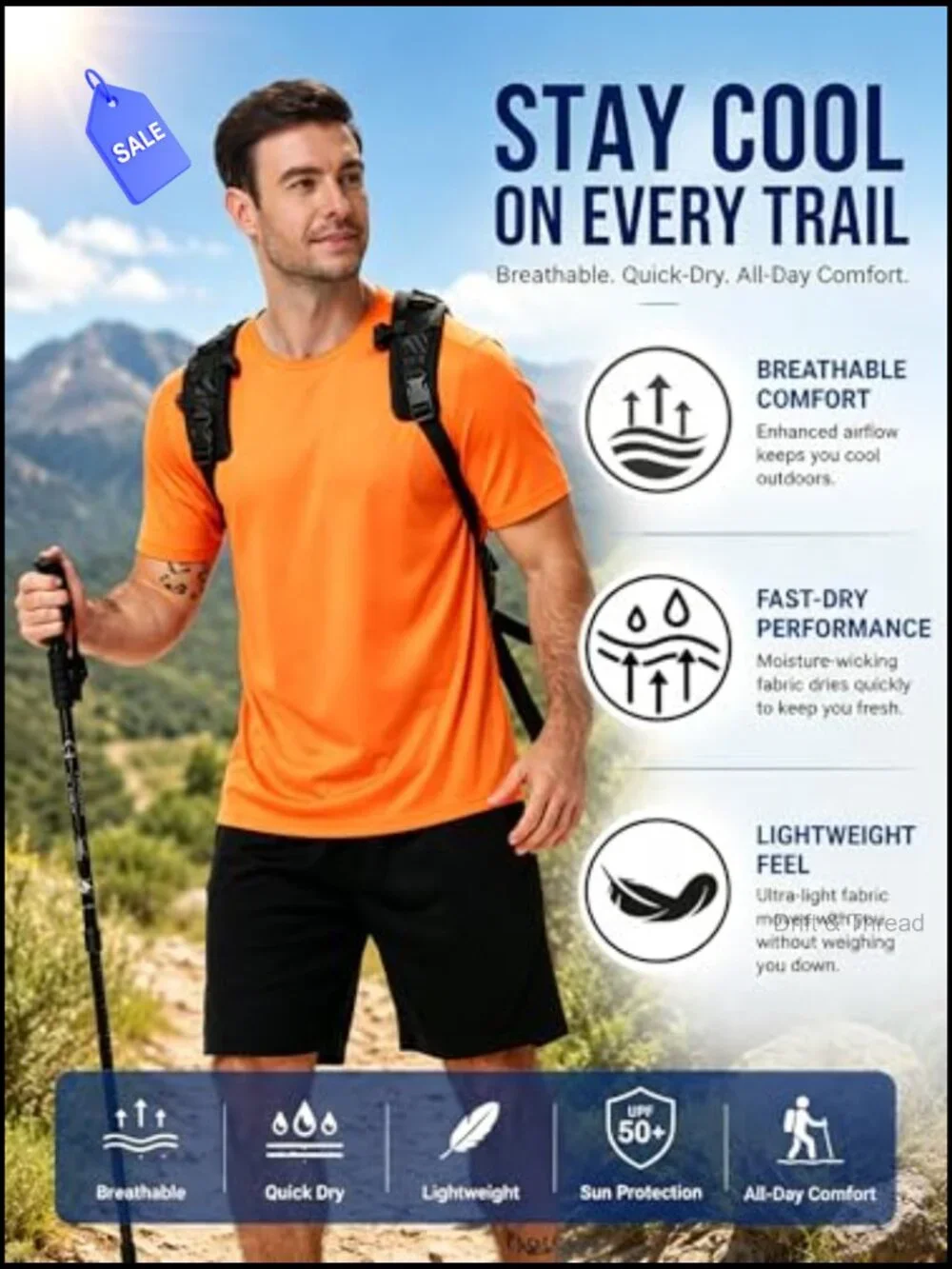 UPF 50+ Sun Protection T-Shirts 5 Pack Fast Dry Rash Guard Workout Running